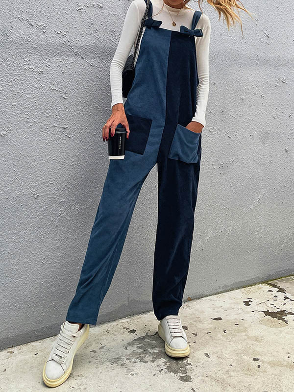 Original Split-Joint Contrast Color Jumpsuits