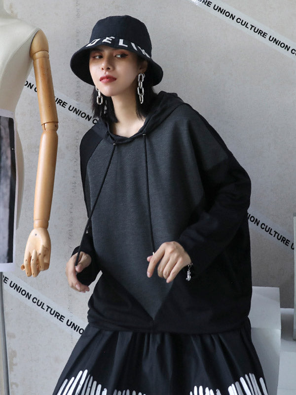 Casual Hooded Drawstring Split-Joint Hoodies&Sweatshirt Tops
