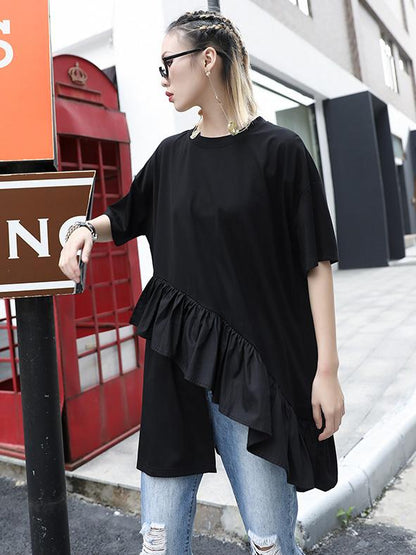 Loose Split-side Falbala T-shirt