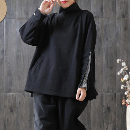 Autumn Cotton Patchwork Stripe Sleeve Casual Sweatshirt