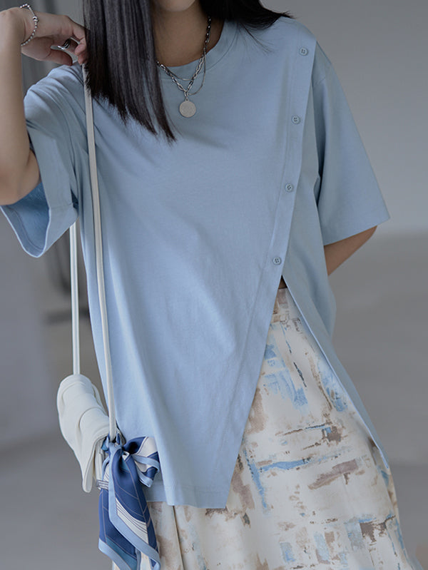 Urban Split-Side Oblique Buckle Short Sleeves T-Shirts
