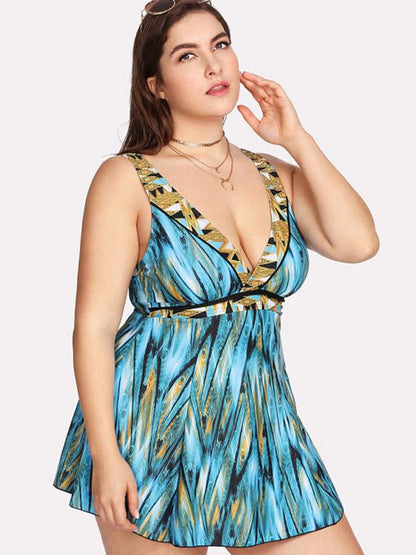 Plus Tropical Criss Cross Backless One Piece Swimsuit