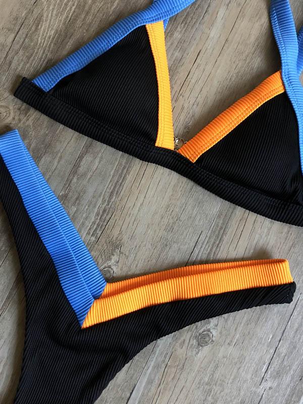 Triangles Colors Hemming Bikini Swimsuit