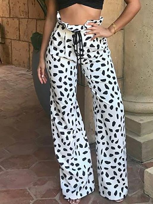 Polka Dot Pleated High waist Lace-up Casual Pants