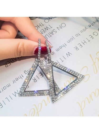 S925 silver pin earrings personalized geometric triangle diamond earrings