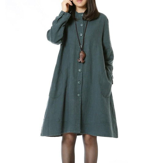 Custom made Cotton linen long sleeve dress