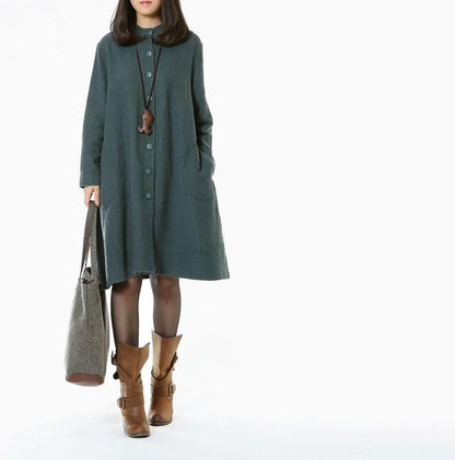 Custom made Cotton linen long sleeve dress