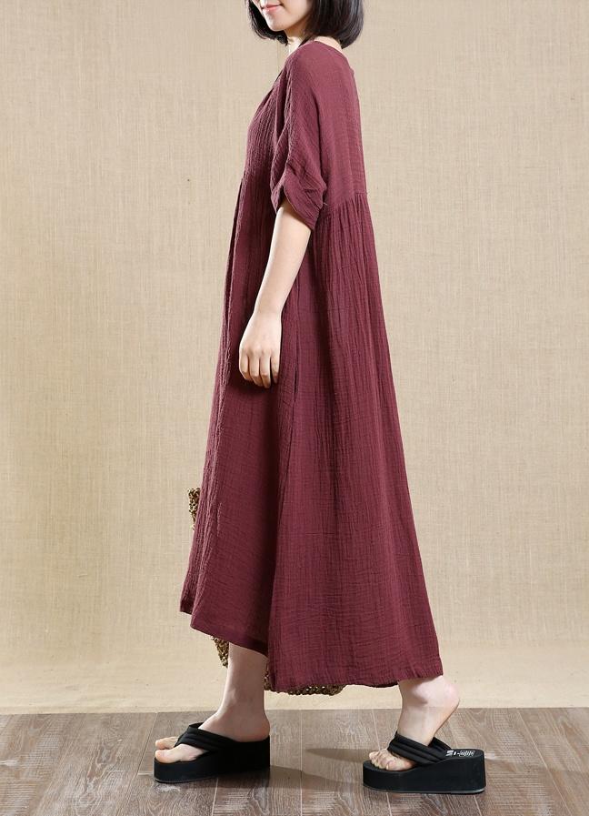 Cotton Linen Loose Dress Short Sleeves