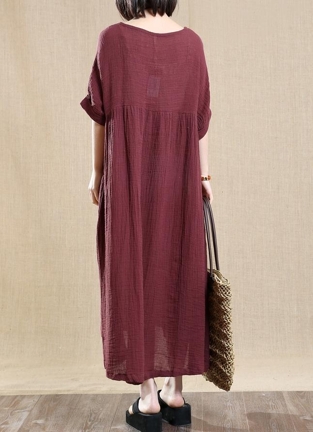 Cotton Linen Loose Dress Short Sleeves