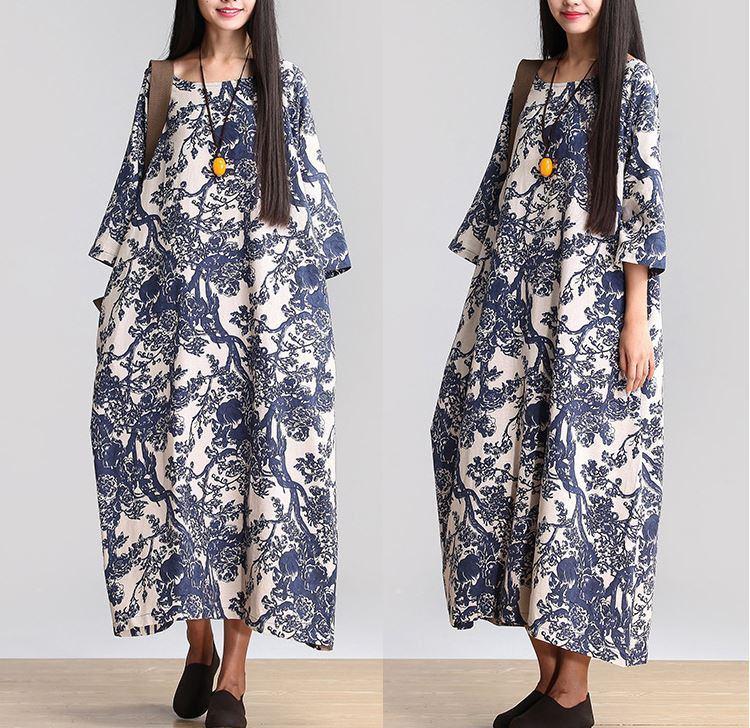 Cotton Linen Loose Fitting Long Maxi Dress Short Sleeve Summer Dresses