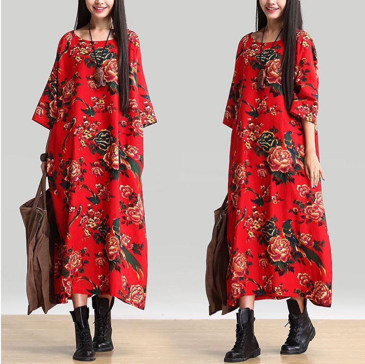 Cotton Linen Loose Fitting Long Maxi Dress Short Sleeve Summer Dresses