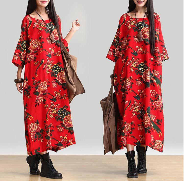 Cotton Linen Loose Fitting Long Maxi Dress Short Sleeve Summer Dresses