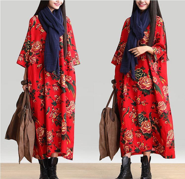 Cotton Linen Loose Fitting Long Maxi Dress Short Sleeve Summer Dresses