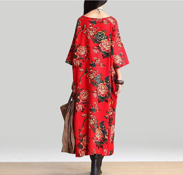 Cotton Linen Loose Fitting Long Maxi Dress Short Sleeve Summer Dresses