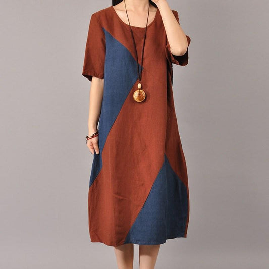 Casual Summer Spliced O Neck Women Midi Dress