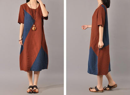 Casual Summer Spliced O Neck Women Midi Dress