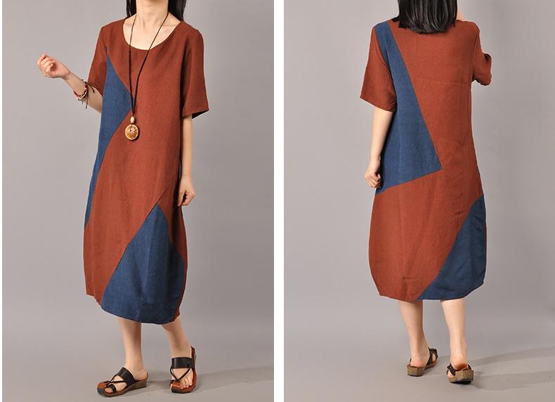 Casual Summer Spliced O Neck Women Midi Dress