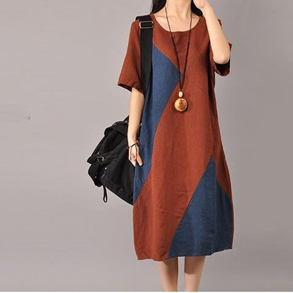 Casual Summer Spliced O Neck Women Midi Dress