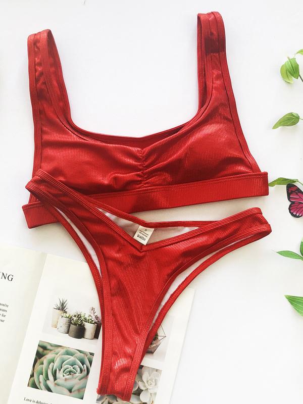 Solid Color Split Bikini Swimsuit