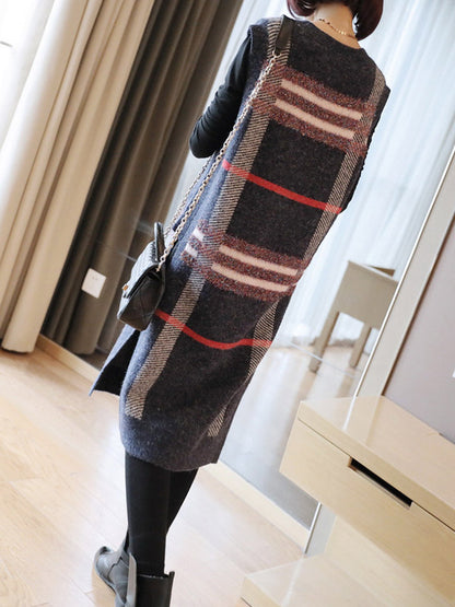 Artistic Retro Striped Split-Side Round-Neck Sleeveless Knitted Vest