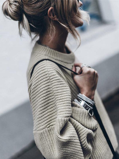 Fshion Solid Color Long Sleeves Sweater Tops