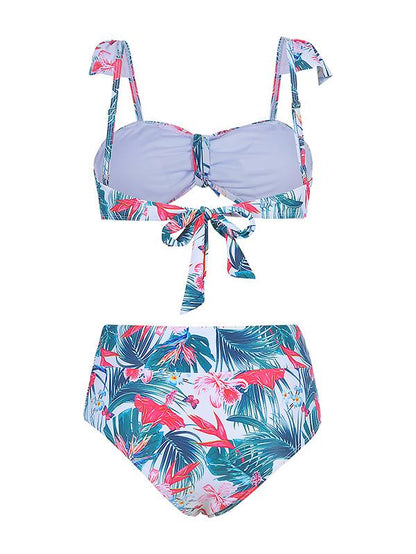 Tropical Print Tie Front Bikini Swimsuit