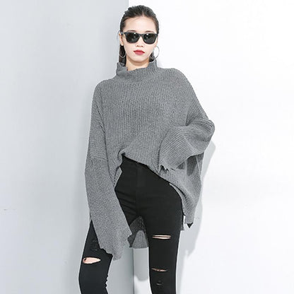 Buykud Turtleneck Personality Irregular Hem Loose Sweater