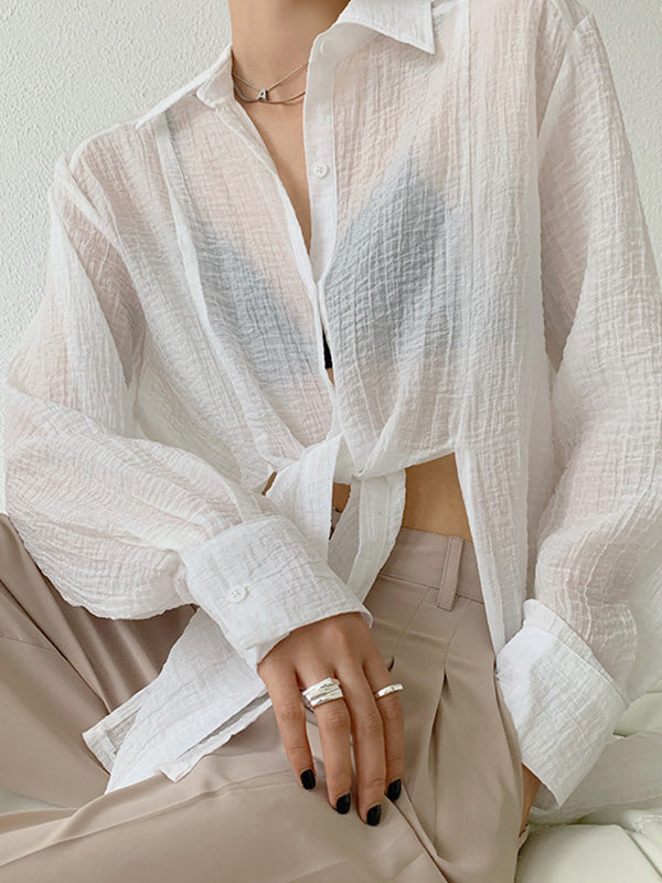 Leisure Solid Knitting Sun-Protection Blouse Tops