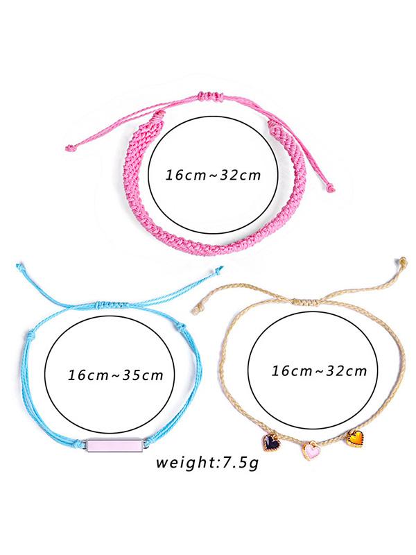 Hand-knitted Colored Peach Heart Drop Bracelet Set