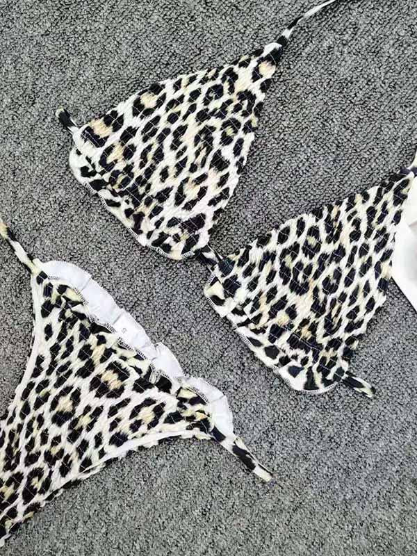 Sexy Bandage Tai Lam Ruffled Triangles Split Type Bikini Swimsuit