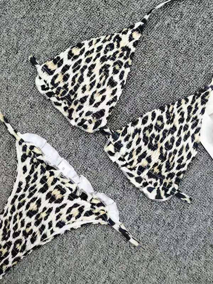 Sexy Bandage Tai Lam Ruffled Triangles Split Type Bikini Swimsuit