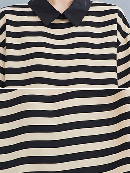Urban Stripe Half Sleeve Lapel T-Shirt Top