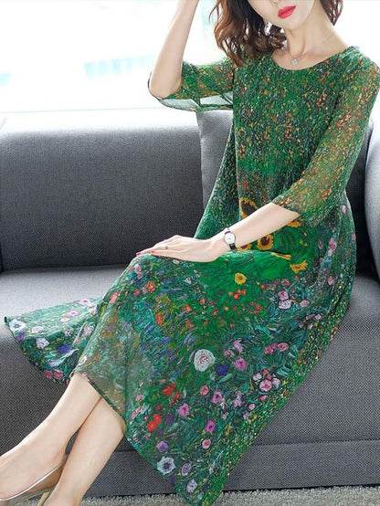 Casual Floral Printed Midi Dress