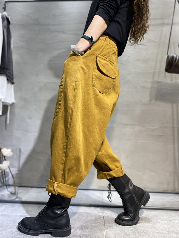 Casual Solid Color With Pockets Drawstring Harem Pants