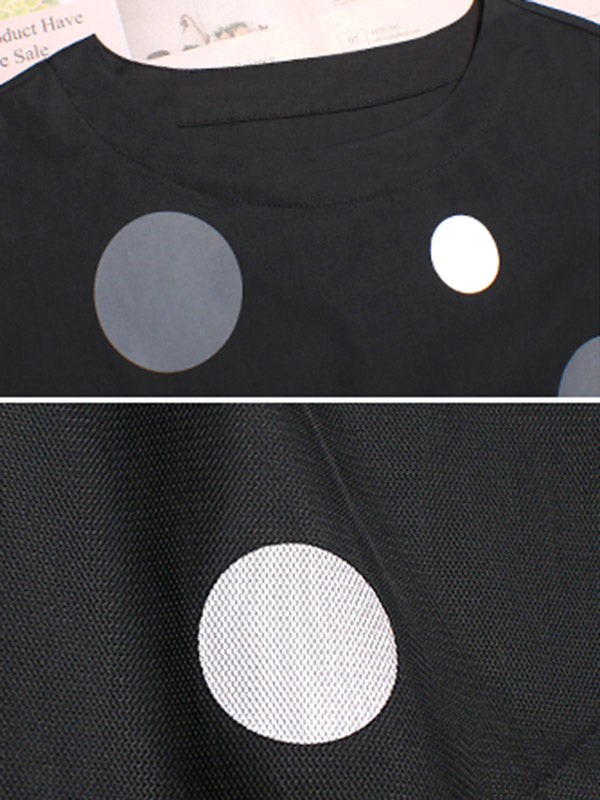 Stylish Split-Joint Pleated Polka-Dot Round-Neck Long Sleeves Midi Dress
