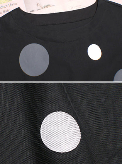 Stylish Split-Joint Pleated Polka-Dot Round-Neck Long Sleeves Midi Dress