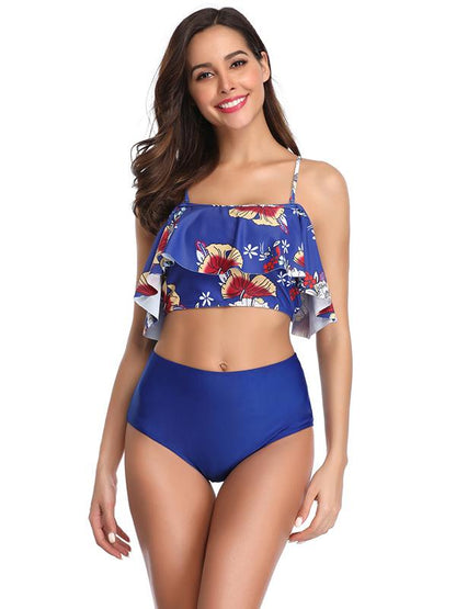 Sexy Falbala Printed Bikinis Swimwear