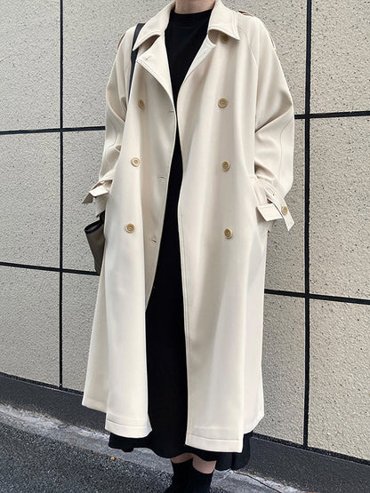 Chic Solid Color Buttoned Tied Notched Collar Long Sleeves Trench Coat