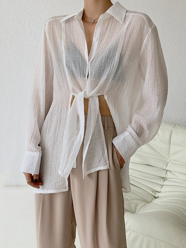 Leisure Solid Knitting Sun-Protection Blouse Tops