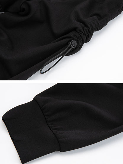 Autumn Loose Drawstring High-Neck False Two T-Shirt