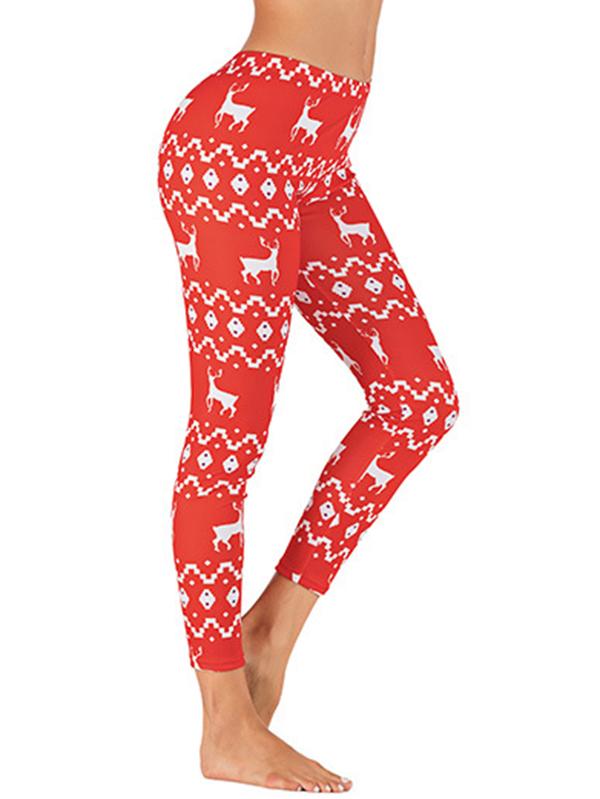 Deer Printed Christmas Element Leggings