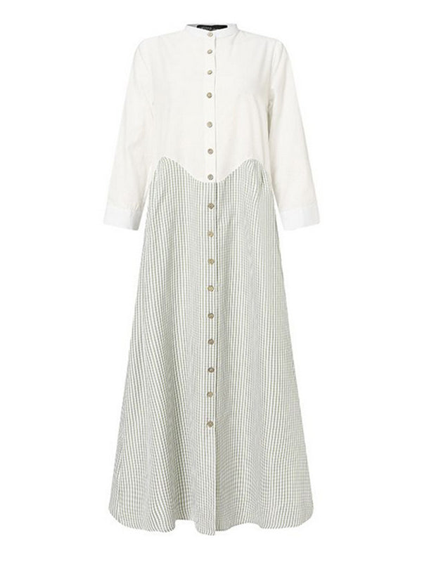 Urban Split-Joint Plaid Long Sleeves Shirt Dress