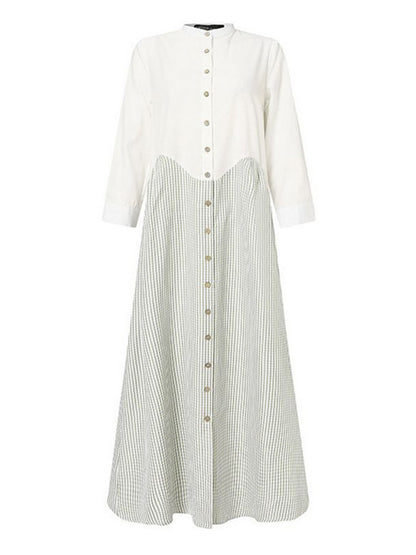 Urban Split-Joint Plaid Long Sleeves Shirt Dress