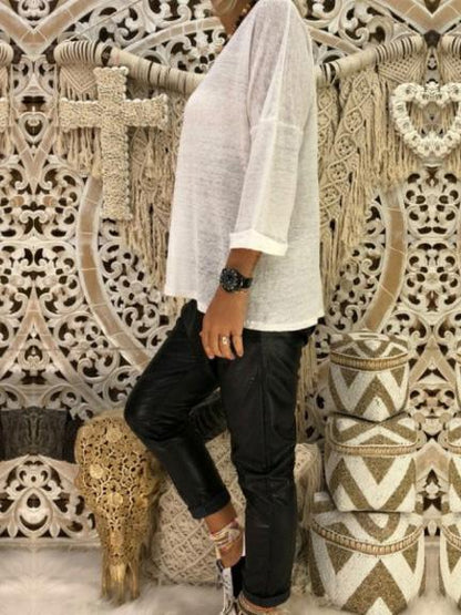 Loose V-neck Long Sleeve T-Shirt