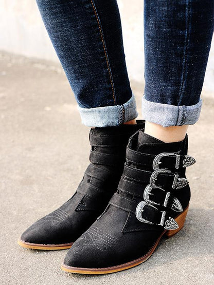 Vintage Buckle Embossed Booties