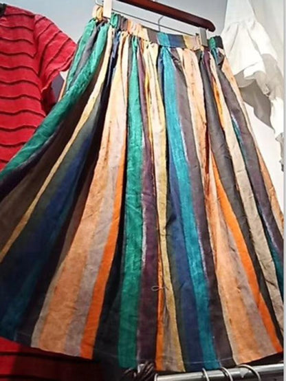 Colorful Striped Ramie Cotton Skirts