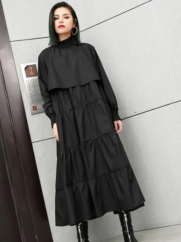 Plus Size Solid Fashion Tiered Midi Dresses