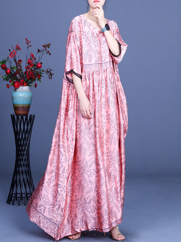 Original Floral V-Neck Half Sleeve Maxi Dress