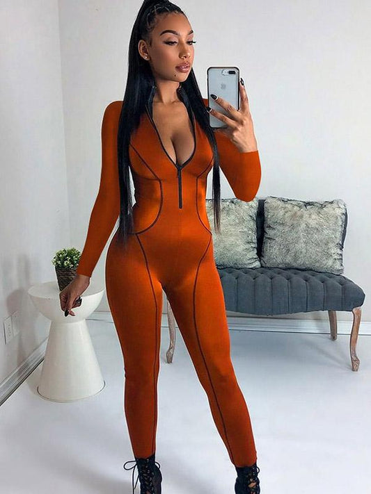 Solid High Waist Zipper Breathable Yoga&Gym Jumpsuits