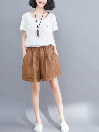 Casual A-line Linen Shorts